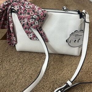 Steve Madden White Crossbody Bag with Pink Floral Scarf